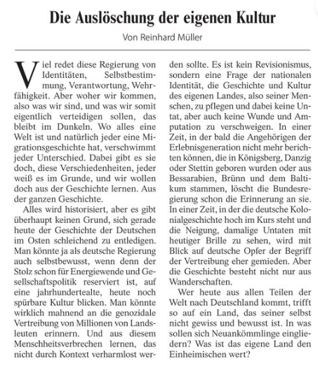 'genozidale Vertreibung der Deutschen aus dem Osten' ist Täter-Opfer Umkehr in Reinform. Wie kann man Vertreibung erwähnen, ohne den Angriffs- u Vernichtungskrieg Deutschlands? 'Menschheitsverbrechen': da ist man schon nahe an Gleichsetzung der Vertreibung mit Holocaust. Wow