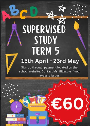 Get ahead in our final term with Supervised Study. Sign up through payments located on our school website #study #prepare #succeed