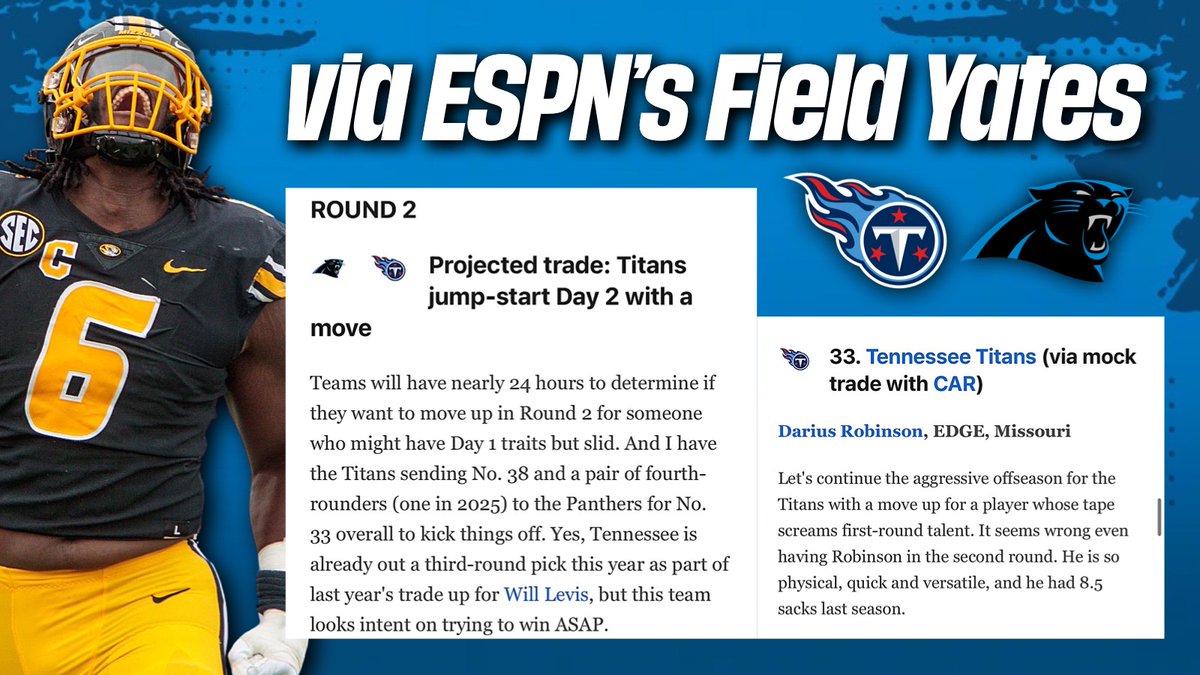 40 minutes: Which is more likely for the #Titans: trading the 1st round pick or trading the 2nd round pick? youtube.com/watch?v=bXx1VK…