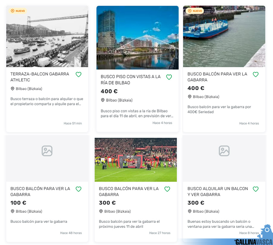 Se ha hecho viral el anuncio de alquiler de un balcón en Bilbao por 700 € para ver la Gabarra, pero lo cierto es que hay más anuncios buscando balcones que alquilándolos. #Athletic