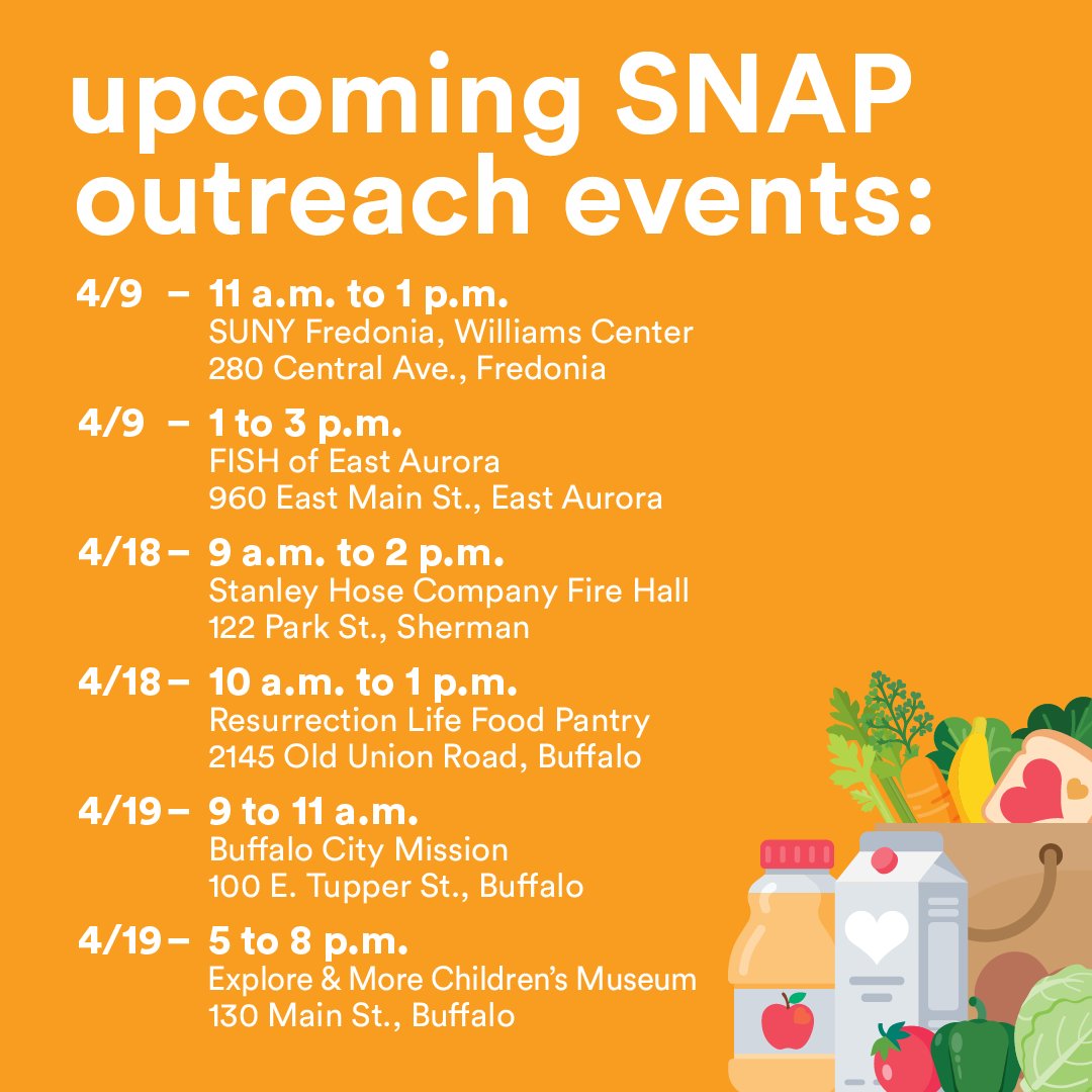 Here's some of our upcoming #SNAP #outreach events during the month of April: