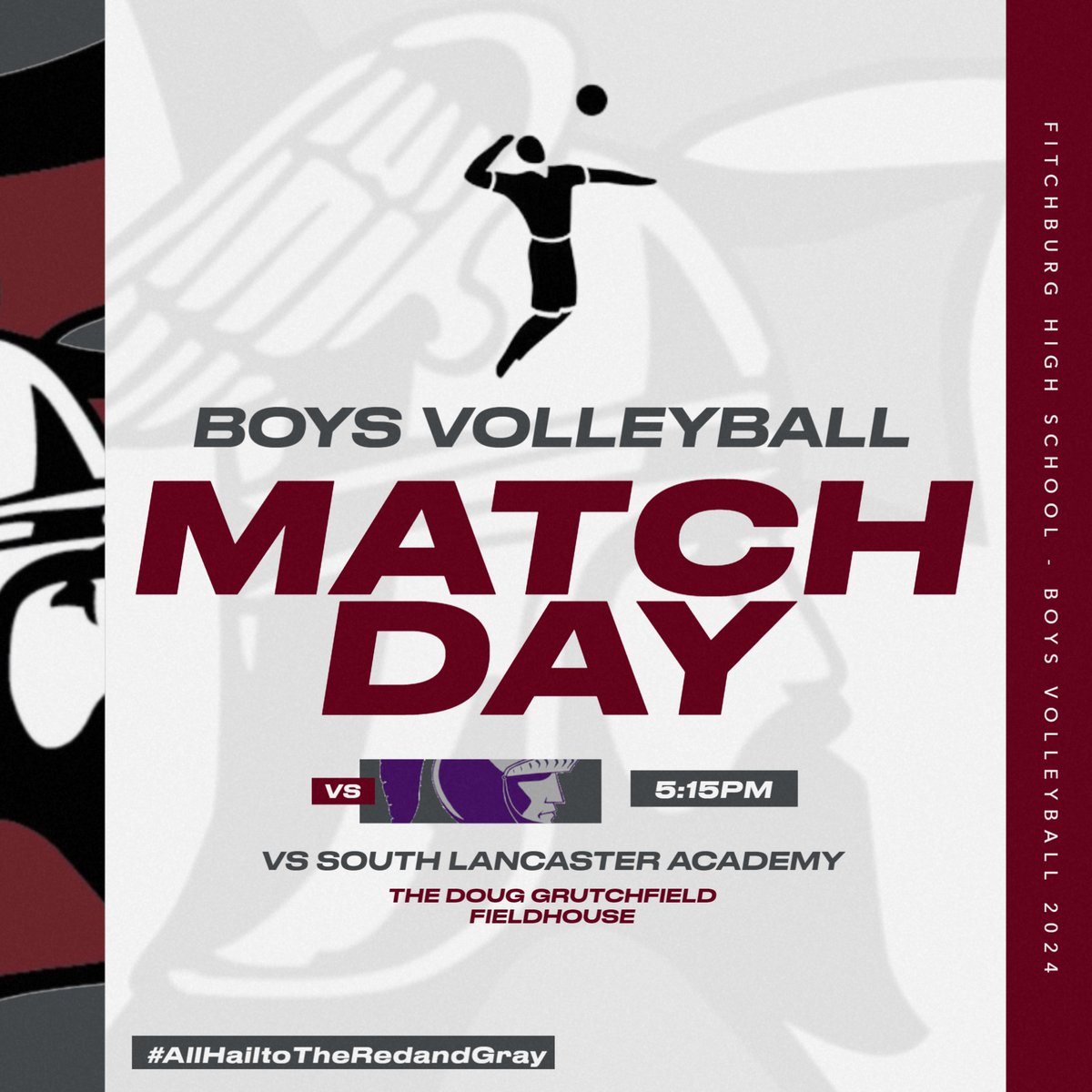 Boys Volleyball back on home court looking for a bounce back on this MATCH DAY for The Red & Gray. South Lancaster Academy comes to The Grutch for a 5:15PM first serve. Be there! #AllHailtoTheRedandGray