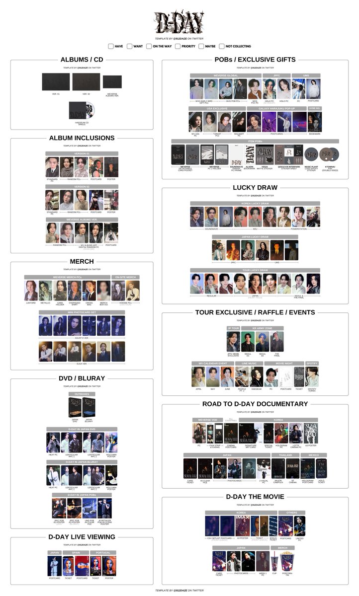 BTS SUGA AGUST D D-DAY PC PHOTOCARD WISHLIST TEMPLATES