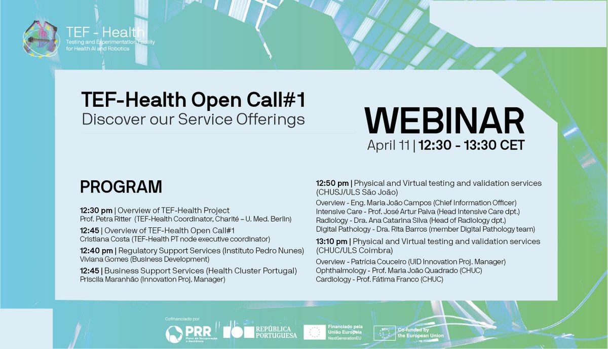 Are you a startup or SME in the healthcare AI or robotics sector? Register for the 'TEF-Health Open Call #1 – Discover our Service Offerings' webinar this Thursday at 12:30 CET to learn how you can benefit from the TEF-Health project! Find out more: ebrains.eu/news-and-event…