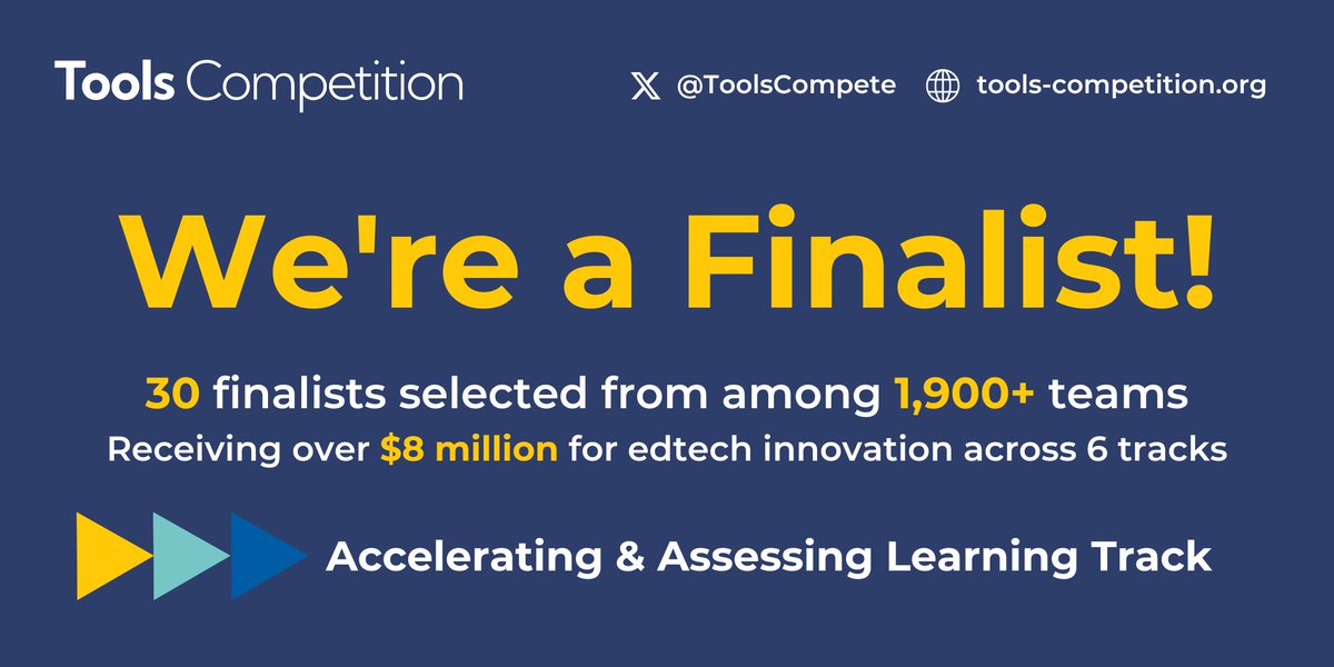 We're thrilled to announce that we're a finalist in the Accelerating & Assessing Learning track of the #ToolsCompetition! @ToolsCompete will award more than $8 million to innovative learning technologies this year. Discover all the finalists here! tools-competition.org/23-24-finalist…