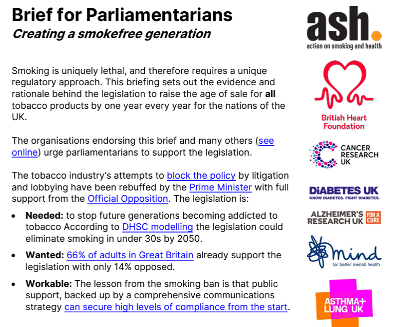 Great to speak this morn at @AshOrgUK & @CMO_England webinar ahead of the Tobacco & Vapes Bill Second Reading on 16th

Want to know more? Today's recommended reading is the Smokefree Action Coalition briefing on the Bill

d2z8x79ef6cyvd.cloudfront.net/uploads/SFAC-s… #smokefreegeneration #smokefreeuk