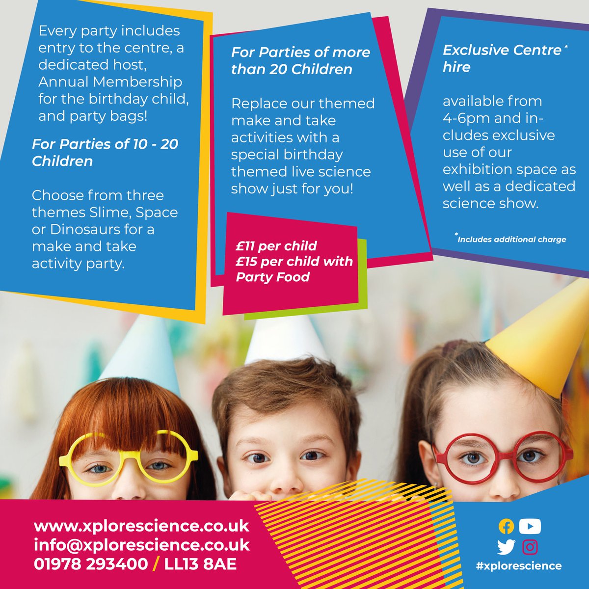 Looking for a birthday party with minimum fuss? Xplore! has you covered. 🤩 Parties at Xplore! are designed around you with options for all! 👀 To find out more and to book your party email info@xplorescience.co.uk or call 01978 293400! #XploreGwyddoniaeth