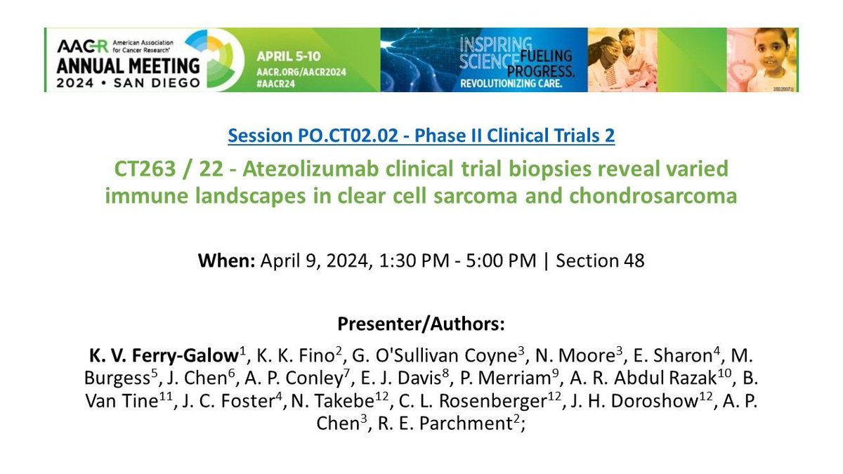 #Sarcomas are rare types of #cancer that begin in bone or in the soft tissues of the body. See this #AACR24 abstract for results from #ETCTN phase 2 #clinicaltrial, of #atezolizumab (atezo), in patients (pts) with advanced #sarcoma cancers . (NCI 10398). buff.ly/3xthFK5