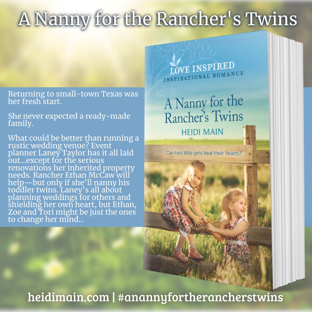 Enter for a chance to take home A Nanny for the Rancher's Twins.
FIVE winners!
rafflecopter.com/rafl/display/5…?

@LoveInspiredBks @HarlequinBooks
#booklovers #amreading #RomanceBooks
#loveinspired #inspirationalromance #cleanreads
#harlequinbooks #anannyfortherancherstwins