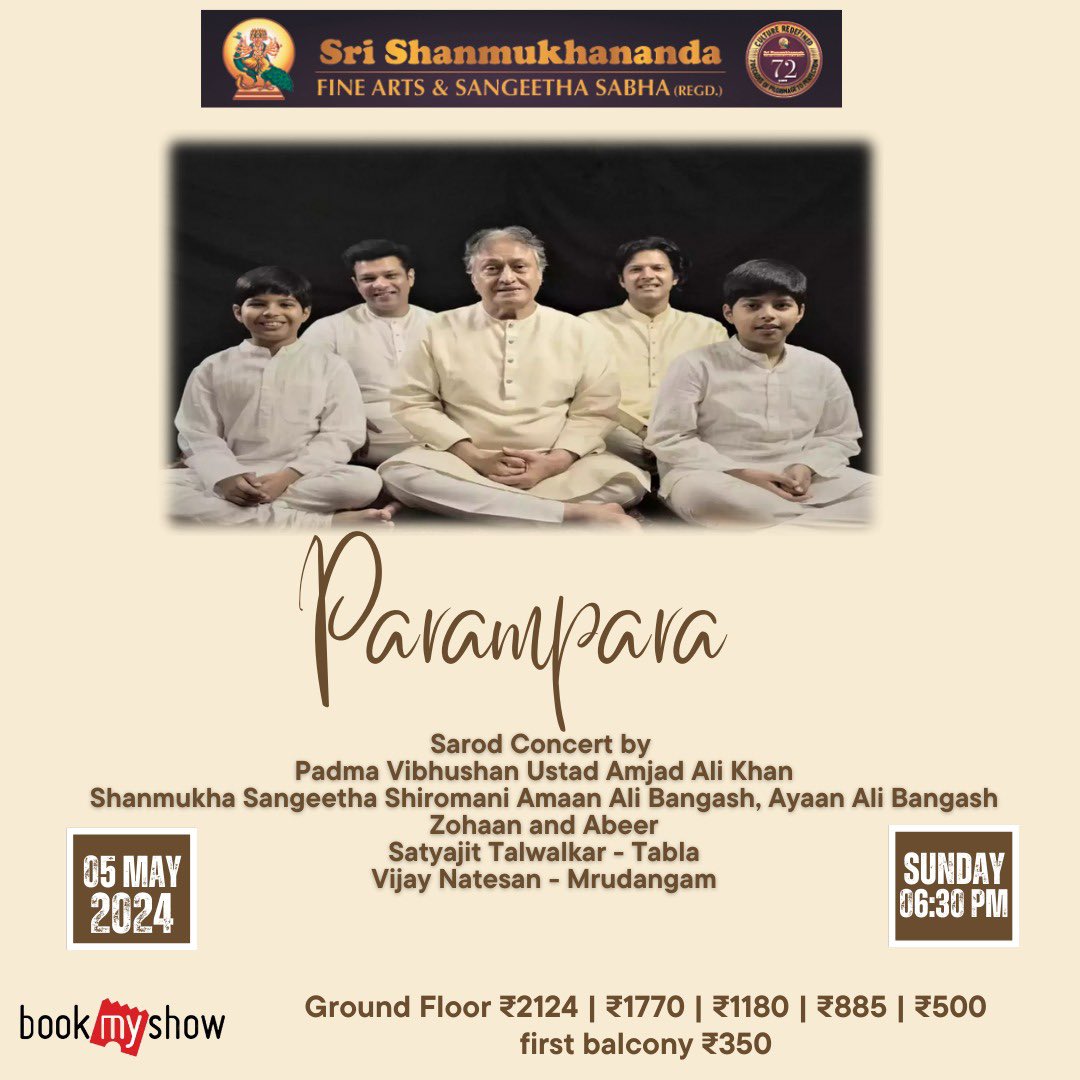 Sarod Quintet on May 5, 2024 at Sri Shanmukhananda Chandrasekarendra Saraswathi Auditorium, Mumbai with @AmaanAliBangash @AyaanAliBangash #zohaanalibangash #abeeralibangash #parampara @bookmyshow 🎟️ in.bookmyshow.com/events/parampa…