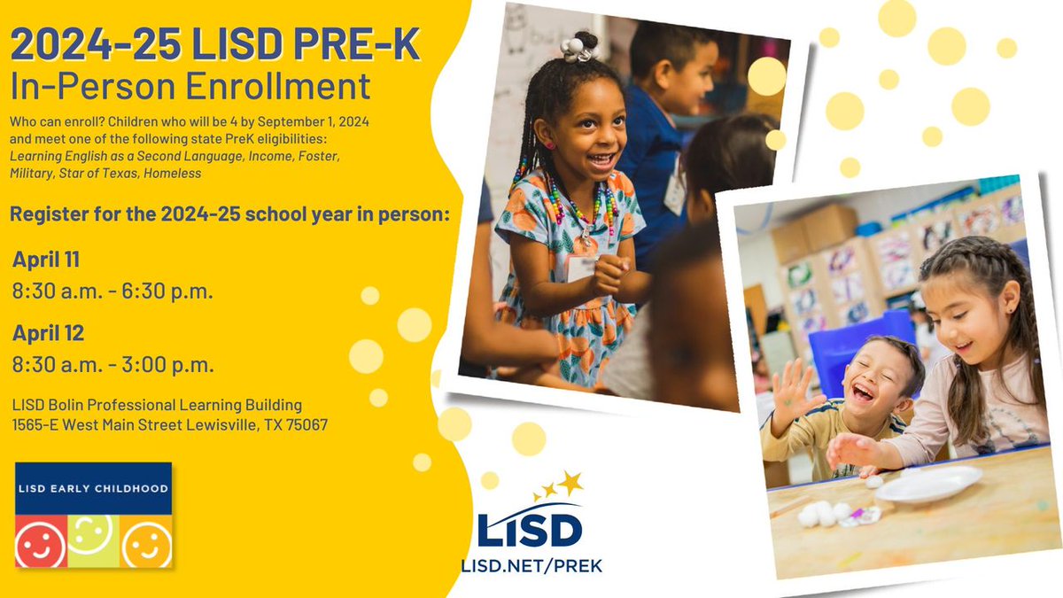 LISD serves eligible four-year-old students in full-day, state-funded, prekindergarten classes. Learn more about our opportunities to nurture a love of learning for curious & eager minds and how you can register your littlest learner at LISD.net/PreK #BeTheOne #OneLISD