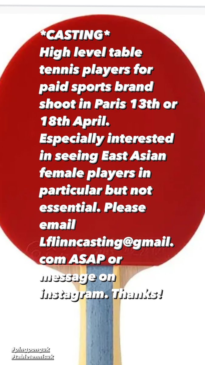 *Casting* Elite or high level table tennis players needed asap ⬇️