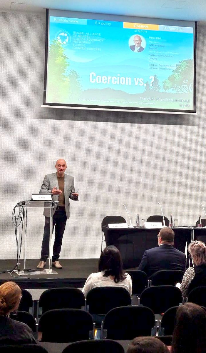 ✨📢Our President Péter Kéri in his speech about the voice of #patients in #mentalhealth at #EPA2024 Impactful dialogue on raising #awareness about #coercion in #mentalhealthcare, prioritising patient rights and ethical practices.