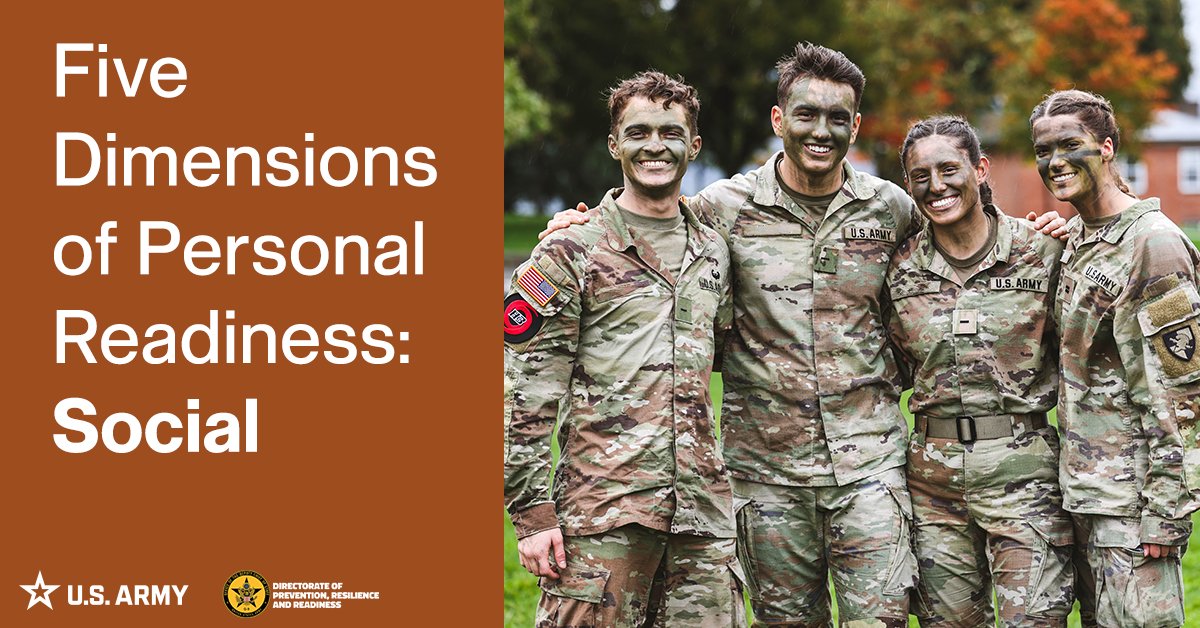 Our connection to other people is a critical component of remaining resilient. Even if you have just one close relationship, you are more likely to overcome challenges and setbacks than if you were alone. Learn more ➡️: armyresilience.army.mil/ard/R2/Five-Di…