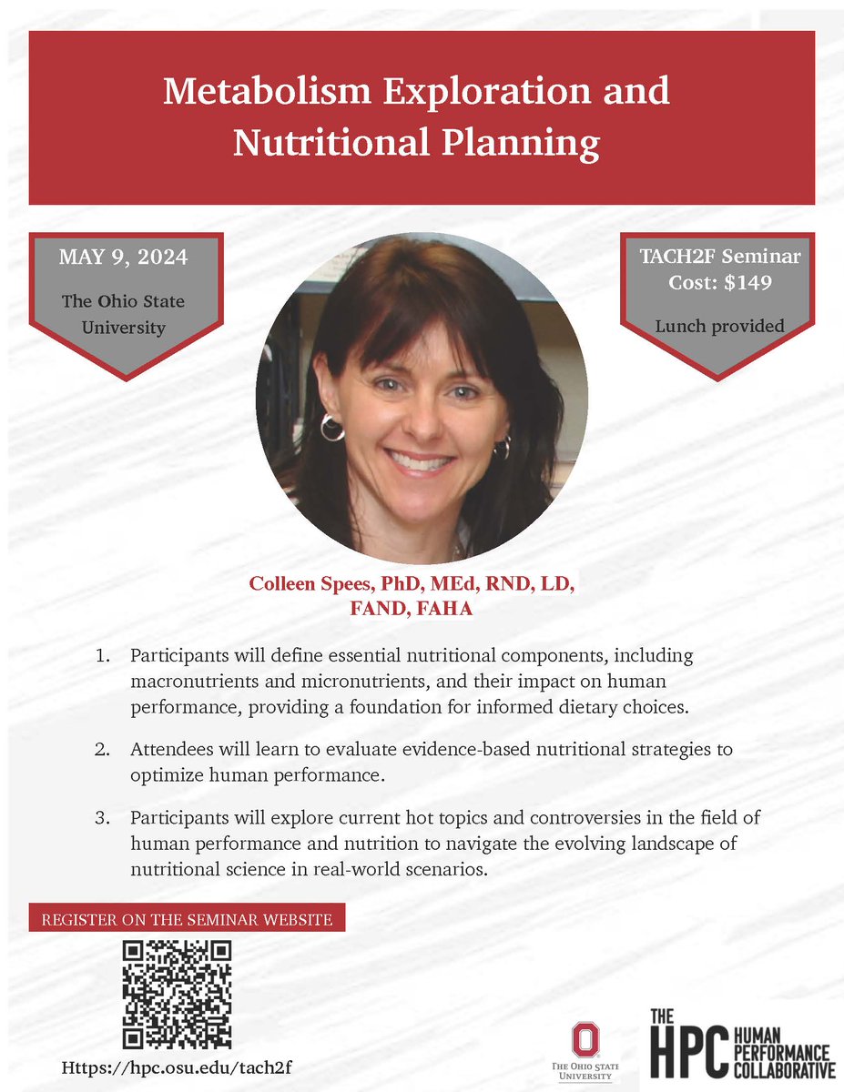 OSU Human Performance Collaborative (@osu_hpc) on Twitter photo Join <a href="/ColleenSpees/">Colleen Spees</a> as she leads down the path of metabolism exploration and nutritional planning at the upcoming TACH2F seminar! Don't miss out on gaining valuable insights to optimize your health and the health of your teams! Join <a href="/ColleenSpees/">Colleen Spees</a> as she leads down the path of metabolism exploration and nutritional planning at the upcoming TACH2F seminar! Don't miss out on gaining valuable insights to optimize your health and the health of your teams!