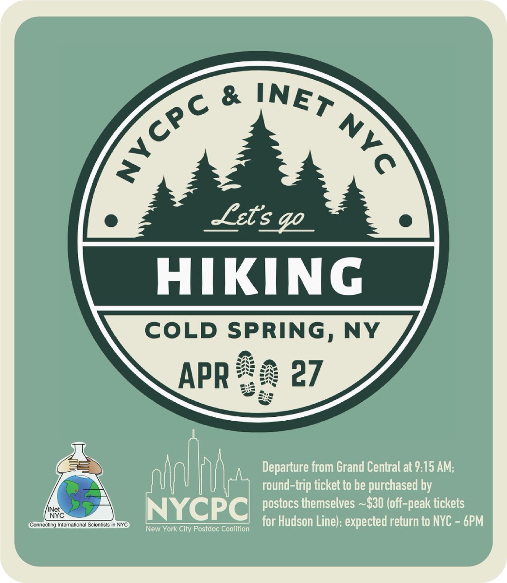CUPostdocs's tweet image. Calling outdoor lovers for a fun hiking event! 🥾 Join postdocs from all over NYC for a day of hiking in Cold Spring, organized by @NYC_Postdoc with @INetNYC
📆 Sat Apr 27
⏰ 9:15am
📍 Meeting at Grand Central to take the train together
RSVP before 04/23 buff.ly/49tjcwL