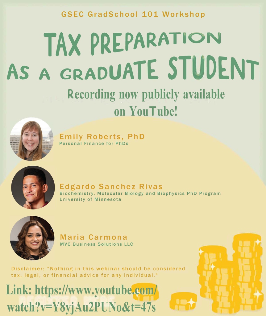 The recording from last month's CL-GSEC GradSchool 101 Workshop on 'Tax Preparation as a Graduate Student' is now publicly available! Please check it out at youtube.com/watch?v=Y8yjAu… ✨️