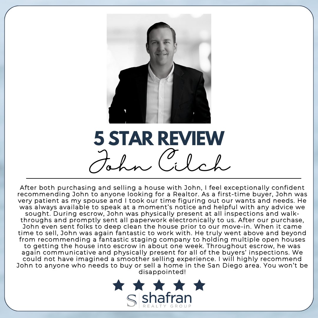 Sold on stress-free selling? This client got top dollar & loved their experience with John! 'Smoothest selling experience ever!' John makes it easy! #5starreview #Carlsbad #sandiego #luxuryrealestate #realestateagent #shafranrealtygroup #coastalliving #california