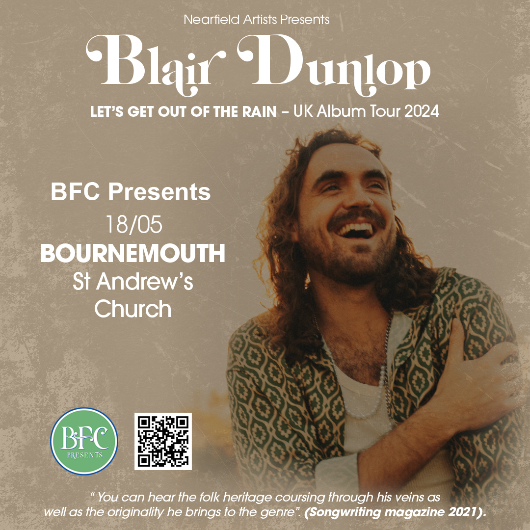 Next up is <a href="/BlairDunlop/">Blair Dunlop</a> with support from <a href="/paintedskyfolk/">Painted Sky</a> on SATURDAY 18 MAY at St Andrews church in Kinson.

Tickets bfcpresents.co.uk/gigs/

#newmusic #albumlaunch #bournemouth #kinson