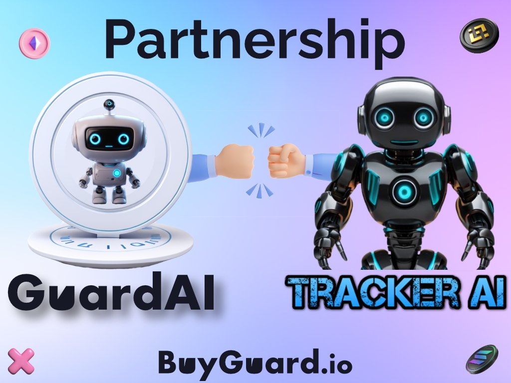 Partnership Announcement We are delighted to announce a strategic partnership between @TrackerAI_ERC & @BuyGuardBot Tracker AI is the ultimate multi-chain portfolio tracking solution. Simply paste your wallet address into the Telegram bot, and you'll instantly access all the