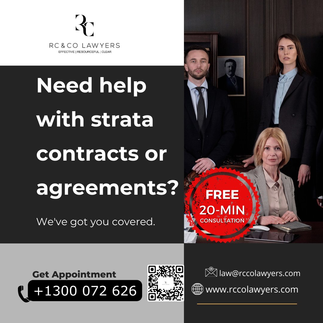 Struggling with Strata Contracts or Agreements? 🏢⚖️

☎️ +1300 072 626
📥 law@rccolawyers.com
🌐rccolawyers.com

#stratalawyer
#ownerscorporationlawyer
#conveyancinglawyer
#commerciallawyer
#falaw