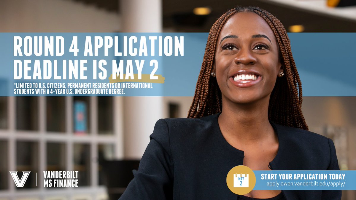 Elevate your career and make your mark in the finance industry. Mark your calendars 🗓️, the FINAL application deadline for the Vanderbilt MS Finance program is May 2. Your future in finance starts here! Learn more: business.vanderbilt.edu/masters-in-fin… #FinanceCareer #VanderbiltMSFinance
