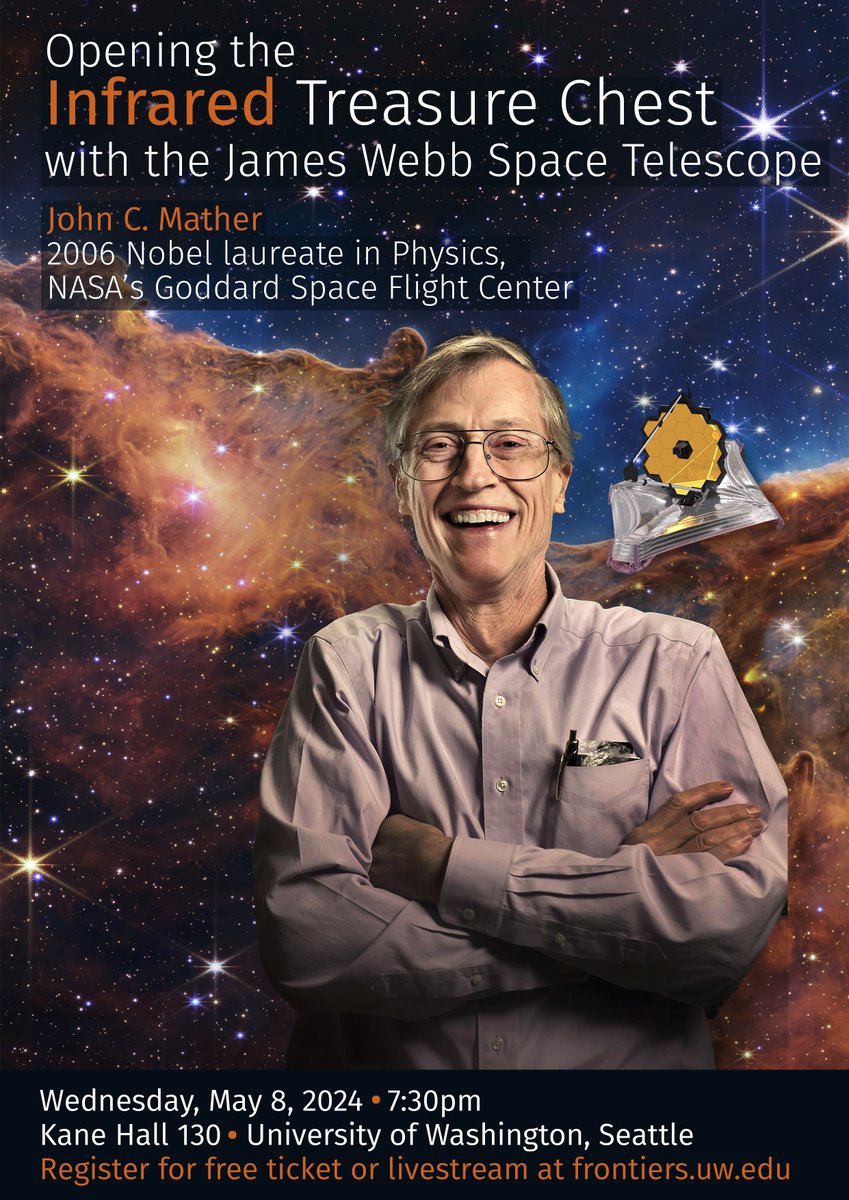 Alvaro E Chavarria (@chavarriaalvaro) on Twitter photo Dr. John C. Mather from <a href="/NASA/">NASA</a> will give the next Frontiers of Physics Public Lecture at <a href="/UW/">University of Washington</a> Seattle on May 8th. Register for free at frontiers.uw.edu and come learn about <a href="/NASAWebb/">NASA Webb Telescope</a> ! Dr. John C. Mather from <a href="/NASA/">NASA</a> will give the next Frontiers of Physics Public Lecture at <a href="/UW/">University of Washington</a> Seattle on May 8th. Register for free at frontiers.uw.edu and come learn about <a href="/NASAWebb/">NASA Webb Telescope</a> !