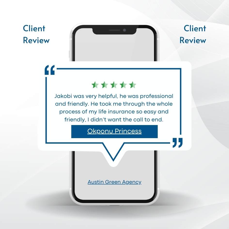 🌟 Thrilled to receive this glowing Google review from one of our amazing clients! Thank you for trusting the Austin Green Agency to take care of your family's future. 

#AustinGreenAgency #ClientLove #5StarReview #Globelifelifestyle #CaliforniaLifeInsurance