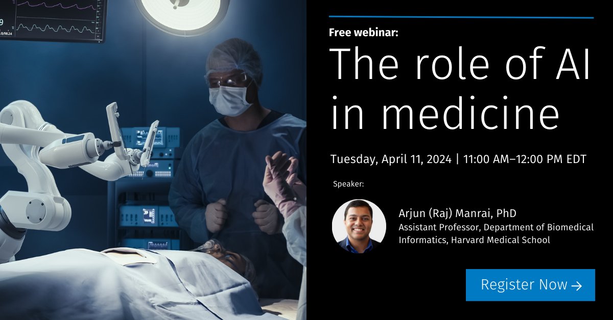 Learn about the latest advancements in AI and its impact on the healthcare industry in our exclusive webinar hosted by @arjunmanrai, Deputy Editor of @NEJM_AI. Register today: ow.ly/9JuI50RaFko #AI #HealthAI