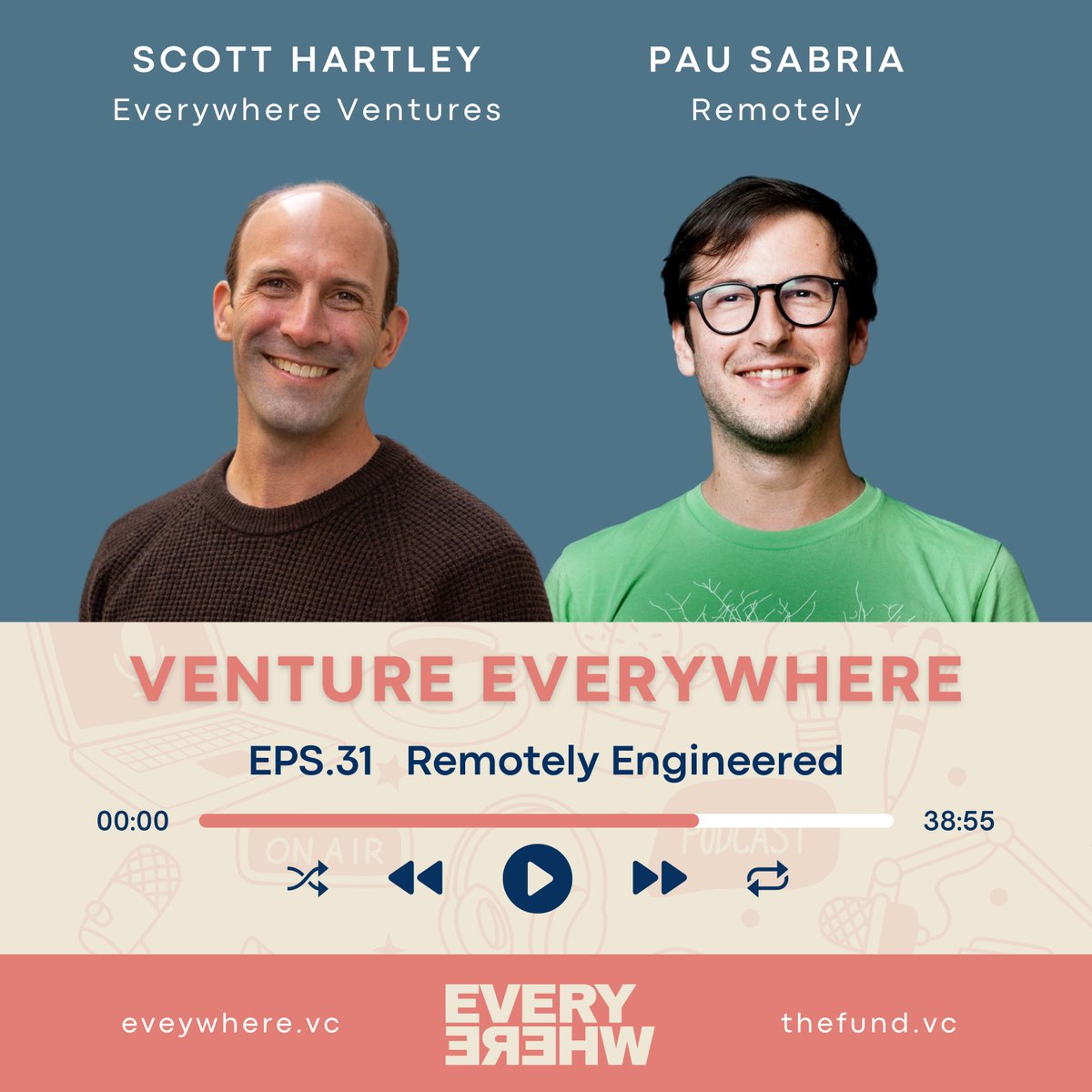ON AIR: Venture Everywhere #Podcast EPS 31🎙️ Remotely Engineered with @scottehartley, MP of @EverywhereVC & @kuap, co-founder of @RemotelyWorksHQ. 🎧Listen now: 🍎 Apple: podcasts.apple.com/us/podcast/rem… 💚 Spotify: open.spotify.com/episode/6UsJnT… 🗒️ Transcript at ideas.everywhere.vc/s/podcast