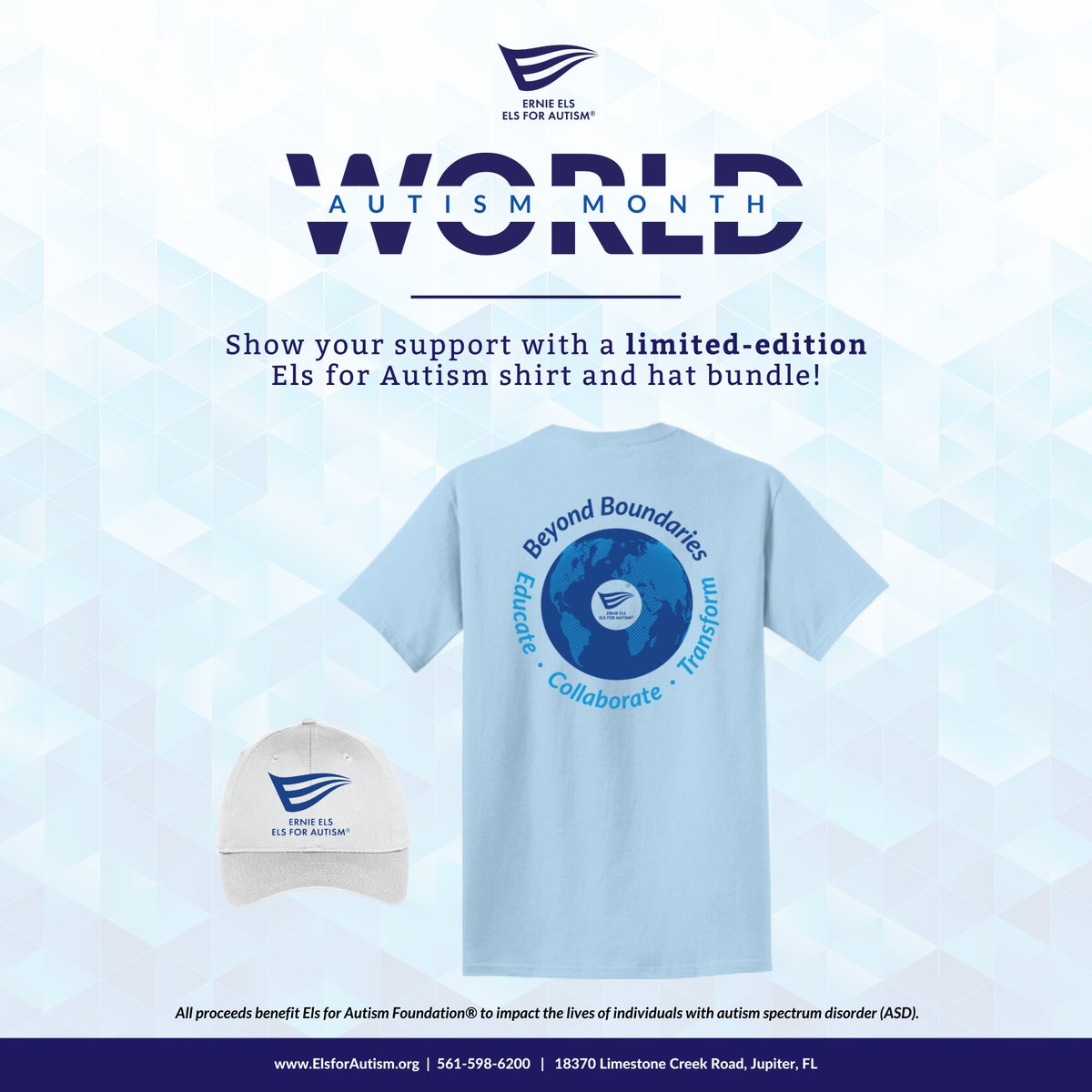 We are thrilled to offer a limited-edition World Autism Month shirt and hat. Take advantage of our bundle offer by purchasing both for $36 to represent the 1 in 36 children who identify with autism spectrum disorder (ASD)*. Purchase now: wam-store.itemorder.com/shop/home/