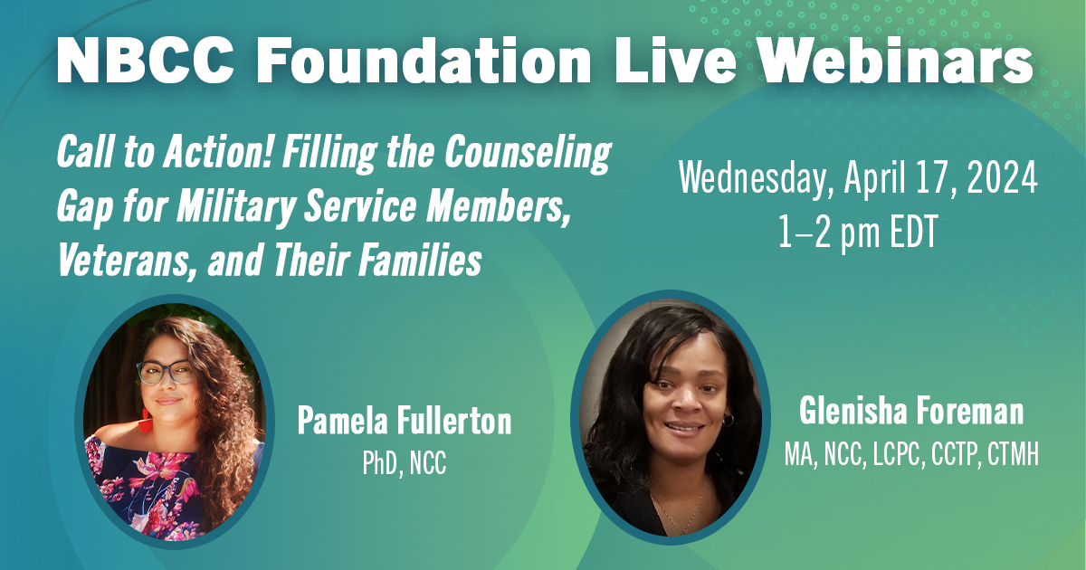 Don't forget to register for our next free webinar. Earn 1 continuing education clock hour for attending! Register now and join us live on Wednesday, April 17, 2024, from 1–2 pm EDT. Register at nbccf.org/webinars/upcom…. #NBCCF #webinar #counselor #training #mentalhealth