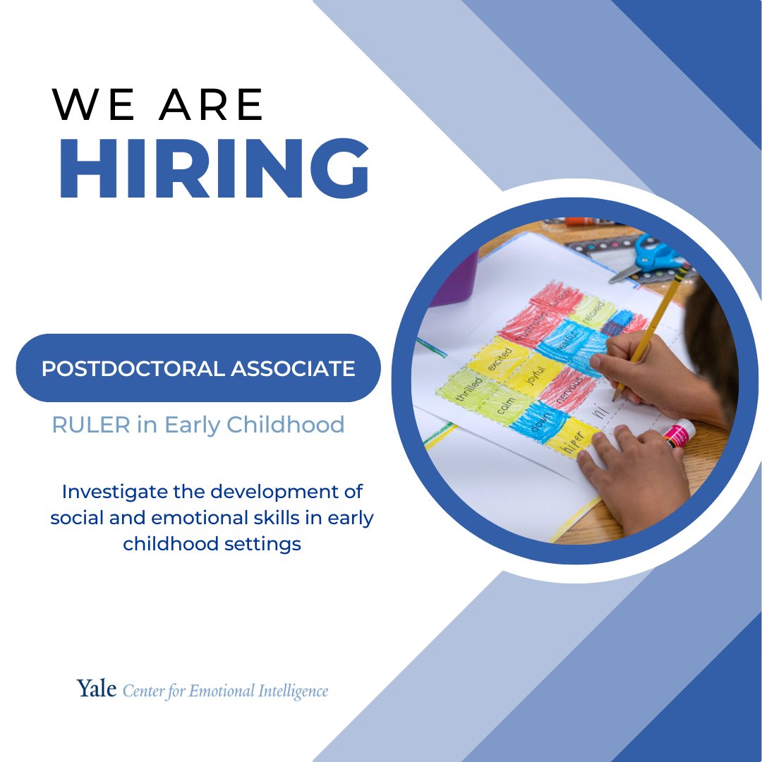 Do you have analytical skills and a passion for SEL? Join our research! We are seeking a postdoctoral associate to help lead, collaborate, and report on impactful studies on emotion skills in early childhood settings. Apply by April 19! ow.ly/q7yR50RaF1C