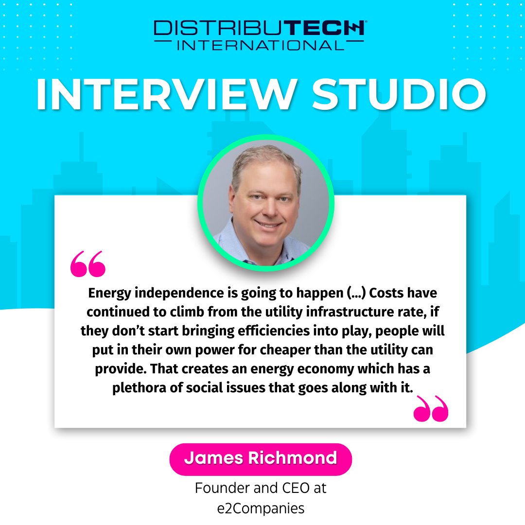 Step into the world of energy transition! James Richmond, Founder & CEO at e2Companies, offers insight into the future of energy independence and the pressing social impacts at the Interview Studio during #DISTRIBUTECH24. Read now. @powergridintl 🎥 ow.ly/sXMZ50RaP9I