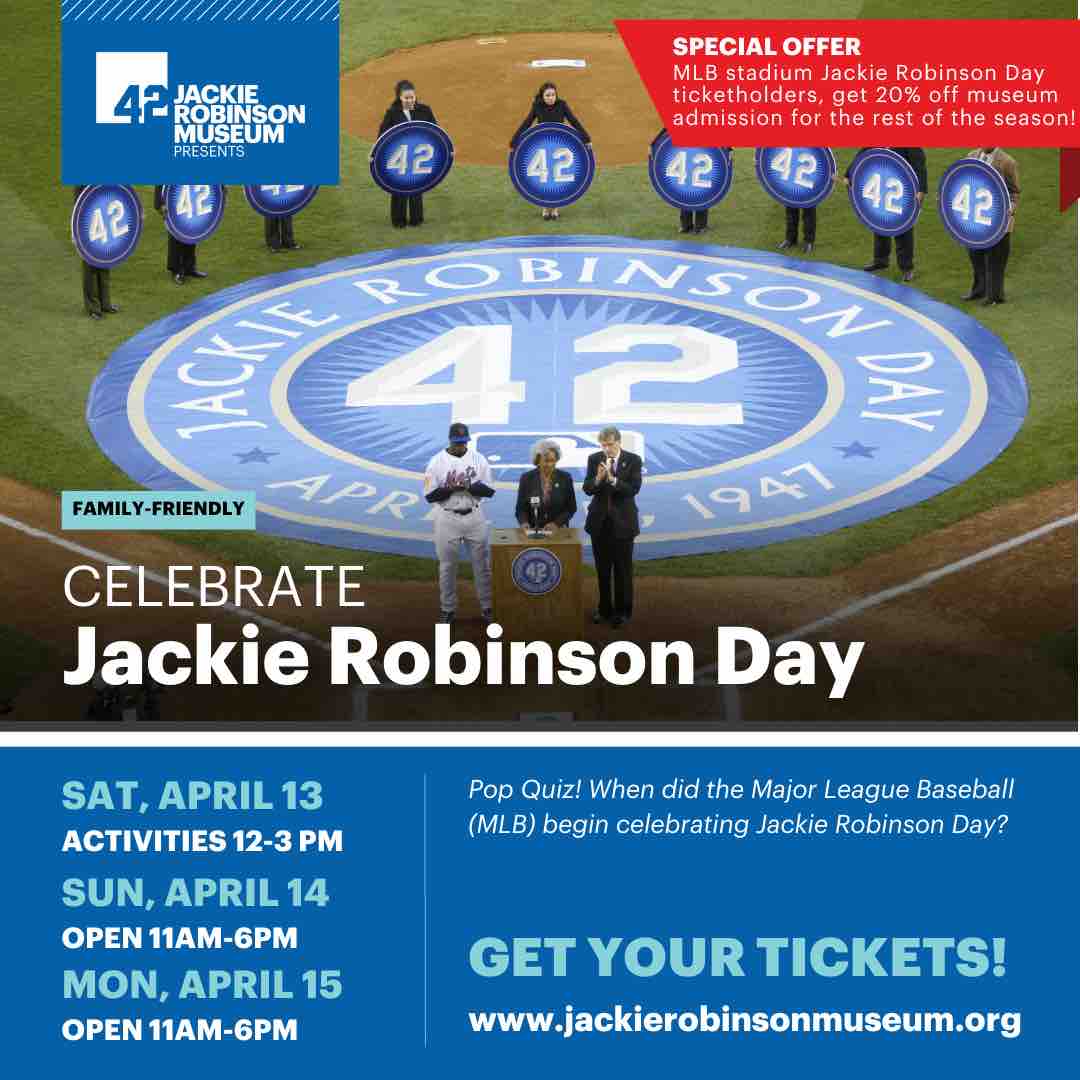 It’s almost time for Jackie Robinson Day weekend! Fans of all ages can enjoy special museum tours, movies, hands-on activities, and more. Link below for tickets. ow.ly/pN5u50RaZiz