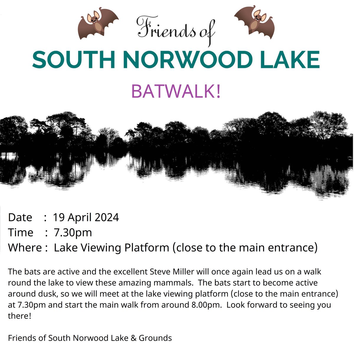 Batwalk at South Norwood Lake & Grounds!  Details below. #Batwalk #SouthNorwood #SE25 #Croydon #CroydonEvents