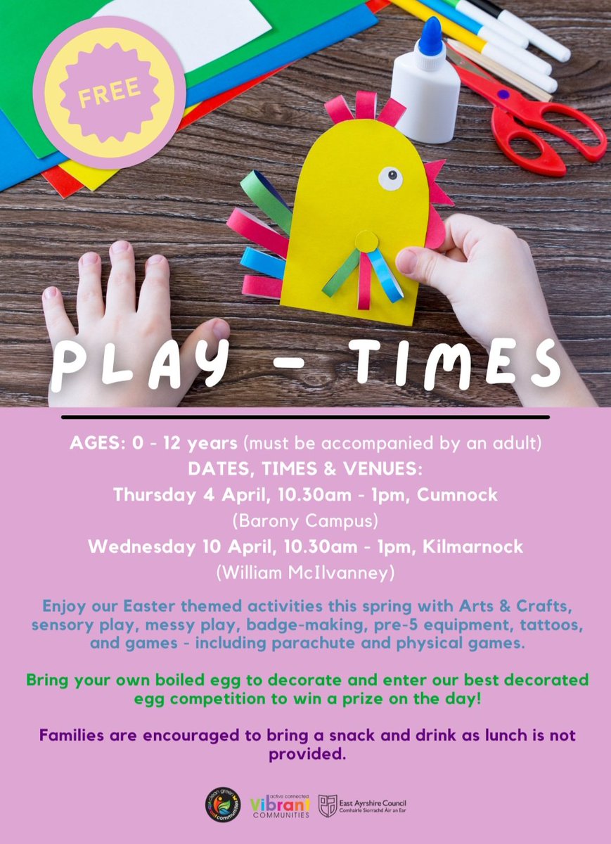 Tomorrow 😃 ⏬️ 

Karen and Davina will have a table at Play - Times event at William McIlvanney Campus in Kilmarnock from 10.30am - 1pm 

 #childsmile #ayrshireandarran #ayrshire #dental #oralhealth #oralhealthimprovement