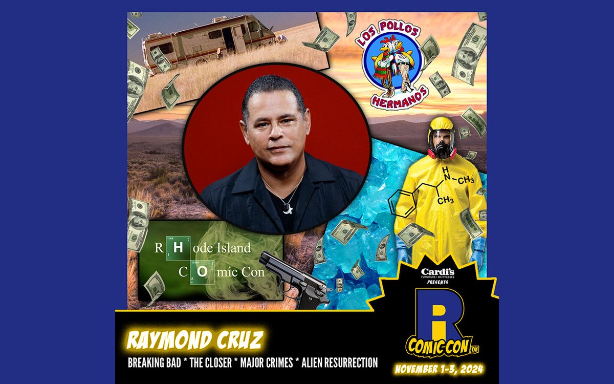 Please welcome Raymond Cruz to #RICC2024! He is best known for his role as drug lord Tuco Salamanca in #BreakingBad and its prequel series Better Call Saul, and his role as Detective Julio Sanchez in The Closer and its spinoff Major Crimes. Buy your tickets now to meet him!