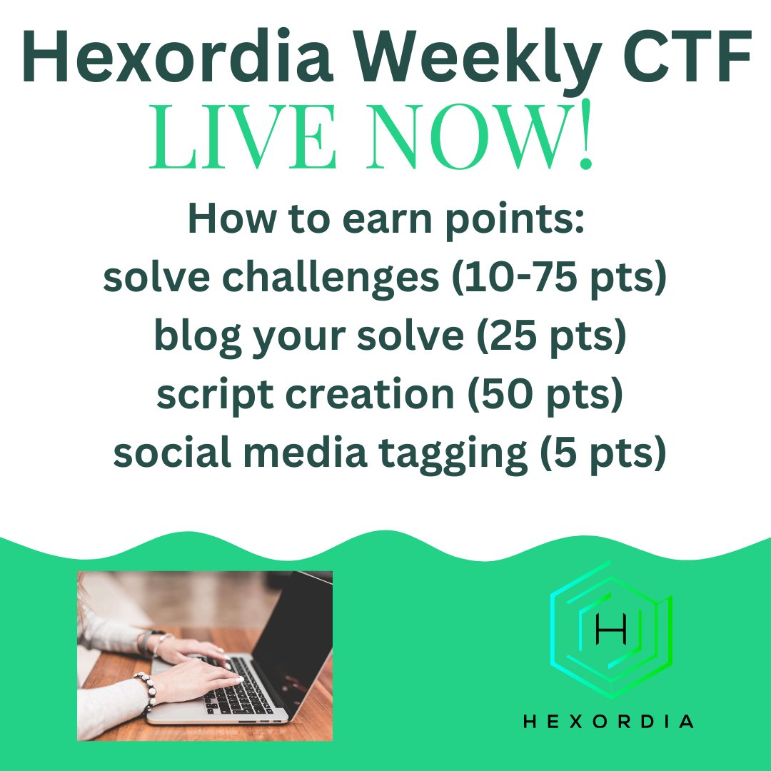 Exciting news! Week 2 questions are now available for The Weekly CTF Challenge by @hexordia! Watch for updates from our brilliant authors: @b1n2h3x, @KevinPagano3, @i_am_the_gia, and @CQ_DFIR. Ready to earn points? Join the challenge: ow.ly/nNuw50R5YQ6 #HexWeeklyCTF