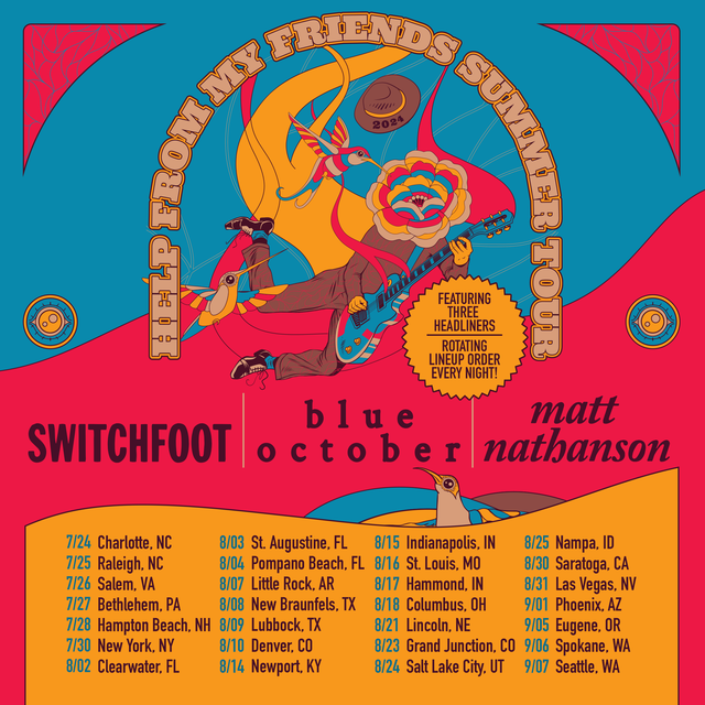 Surprise! See you this Summer! Co-headlining tour with @switchfoot and @mattnathanson Full sets from all 3 bands every night! Artist Presales Today at 12pm ET Use Pre-Sale Code: BLUE BlueOctober.com