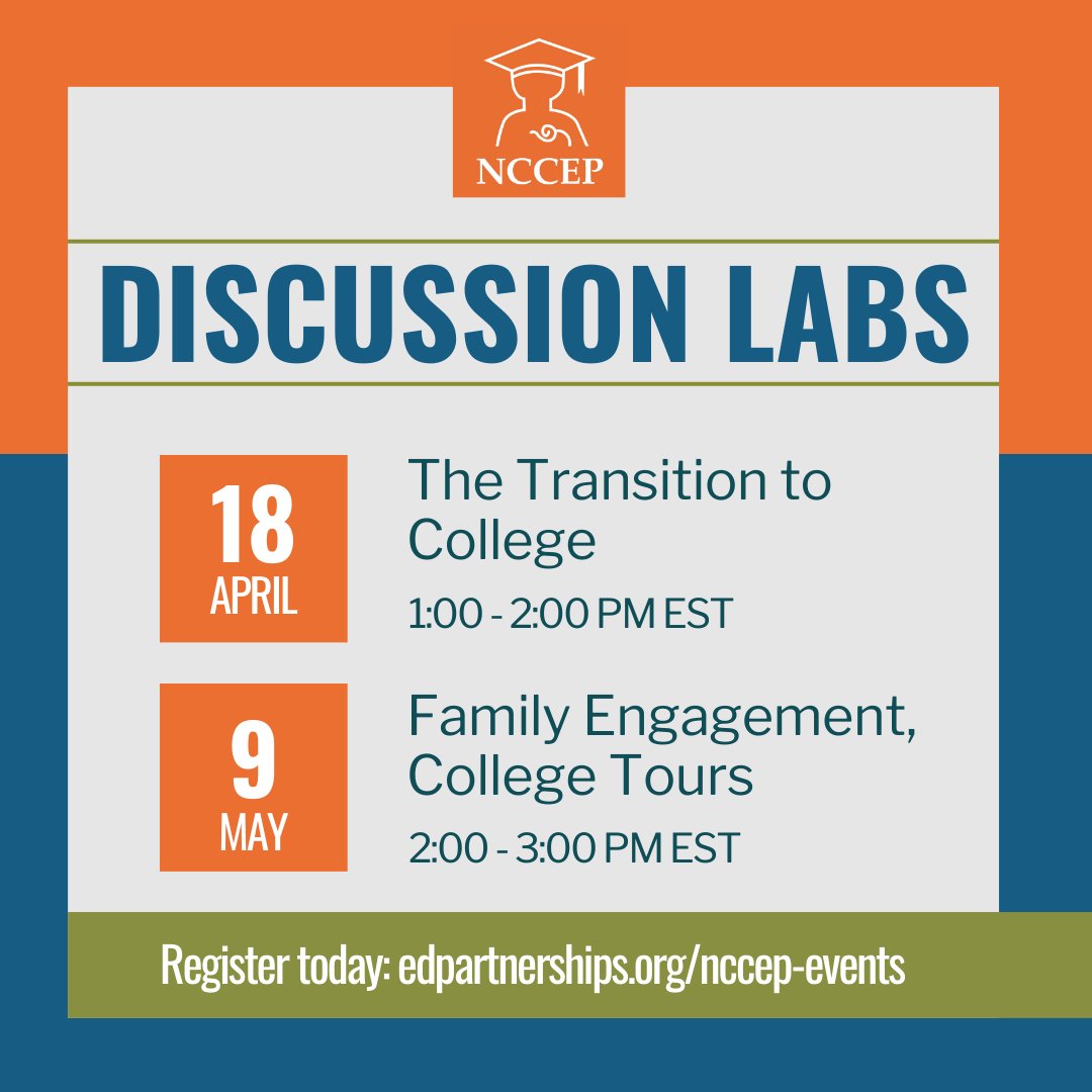 Join your GEAR UP community for upcoming Discussion Labs, where collaboration and learning take center stage! Take advantage of these engaging discussions by registering now to secure your spot: edpartnerships.org/nccep-events #GEARUPworks