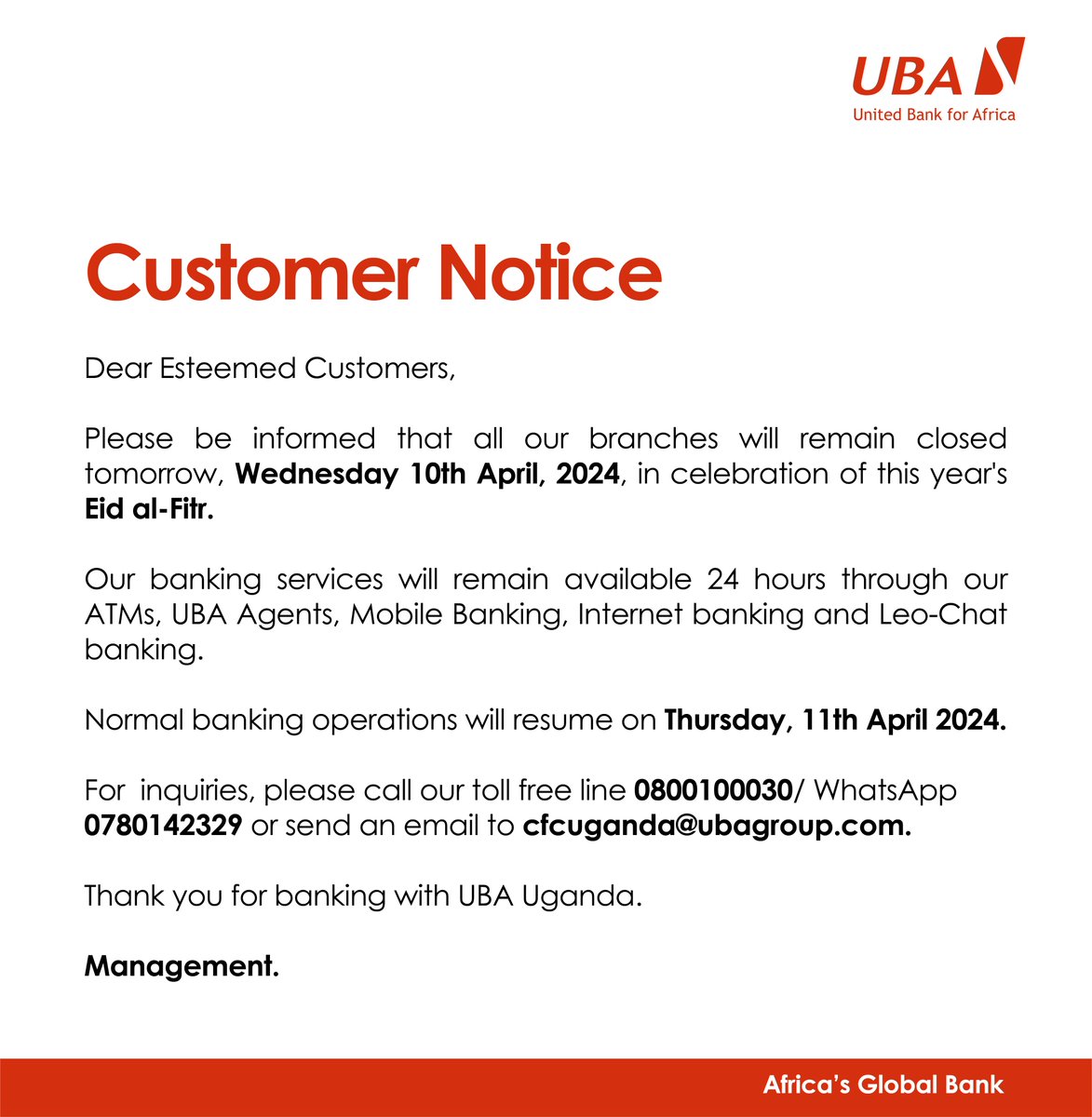 CUSTOMER NOTICE Eid Al-Fitr Holiday. #Notice #Holiday #EidMubarak