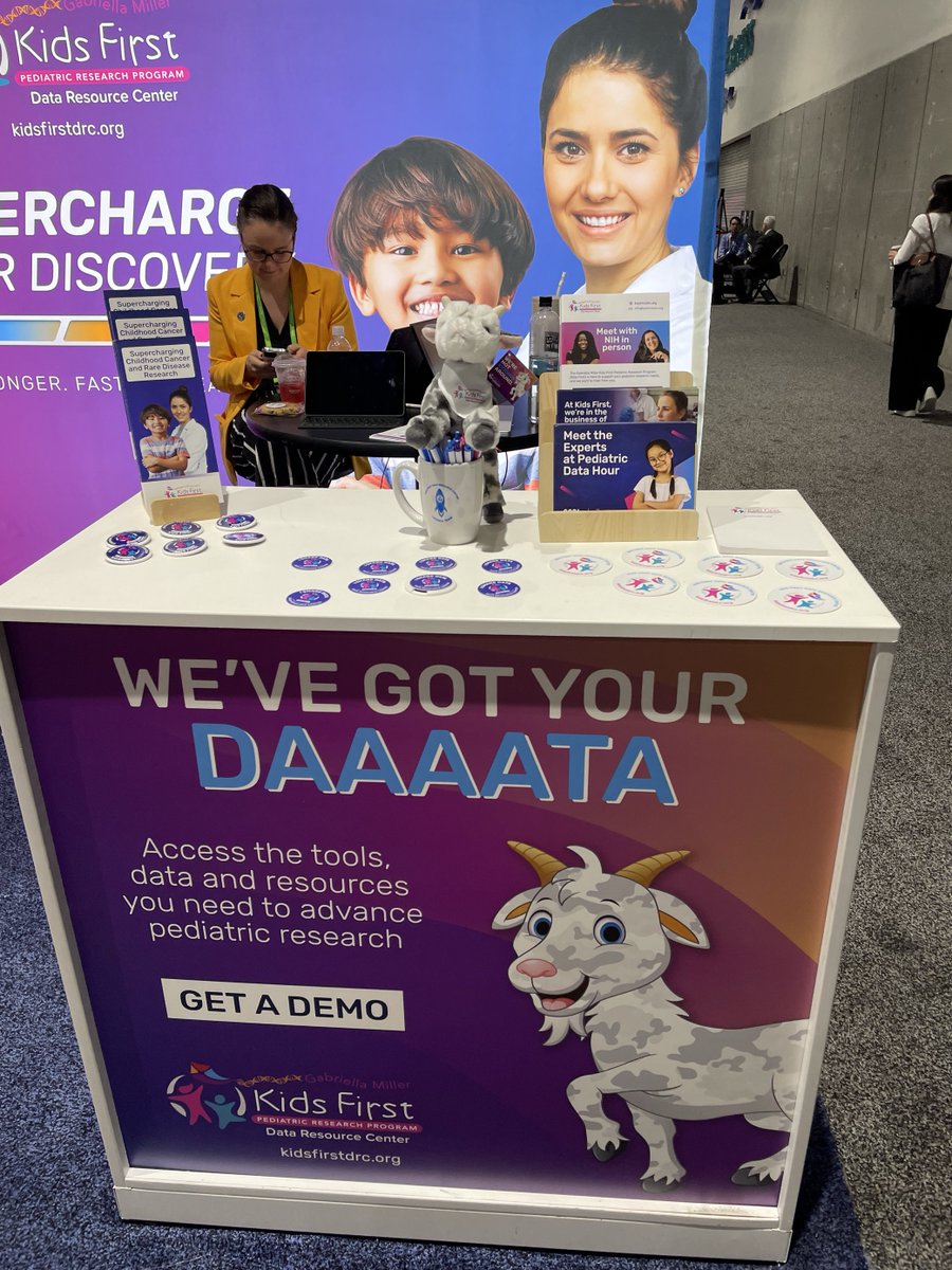 Stop by the #KidsFirst booth #3759 at the #AACR24 to learn about valuable #datasets on #ChildhoodCancer and #BirthDefects. @KidsFirstDRC staff are sharing live #data portal demos with the cancer #research community.