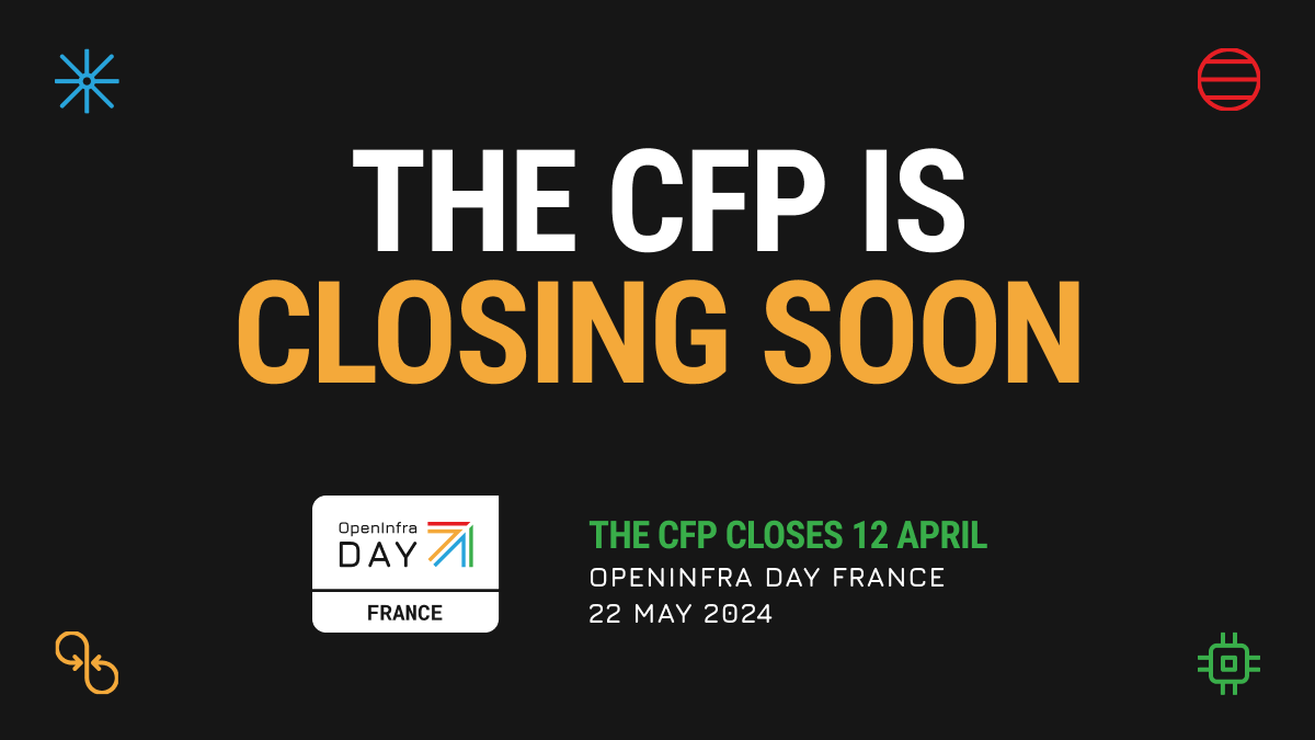 openinfradev's tweet image. 📢 Submit Your Talk for #OpenInfra Day France Before Friday, 12 April!
🖥️ Learn more oideurope2024.openinfra.dev/france/
🎟️Join us oideurope2024.openinfra.dev/#registration=1
🫶Sponsor openinfra.dev/events/sponsor…
🗣️Submit your talk openinfrafoundation.formstack.com/forms/2024_ope…