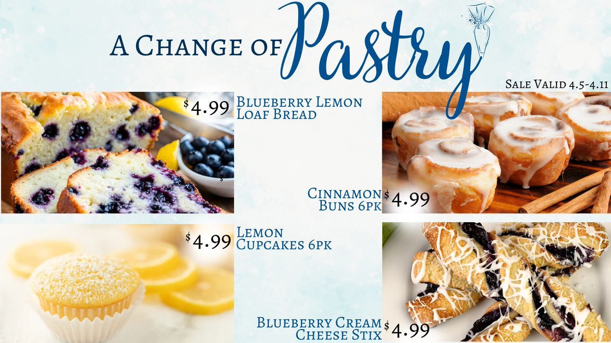 Are you ever looking for a change of 'pastry'?!? If so, come to Dave's and pick up some of our spring desserts! Sale Ends Soon!