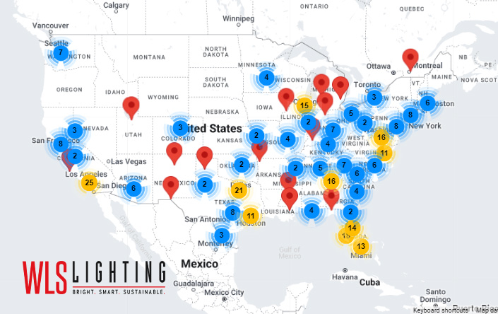 WLS has completed over 7,000 projects and has over 500 netLiNK Controls installations nationwide. Explore our interactive map to view our most recent projects across the United States - wlslighting.com/projects/insta…

#CRE #LEDLightingUpgrade #ESG #parking #LightingControls #ICSC