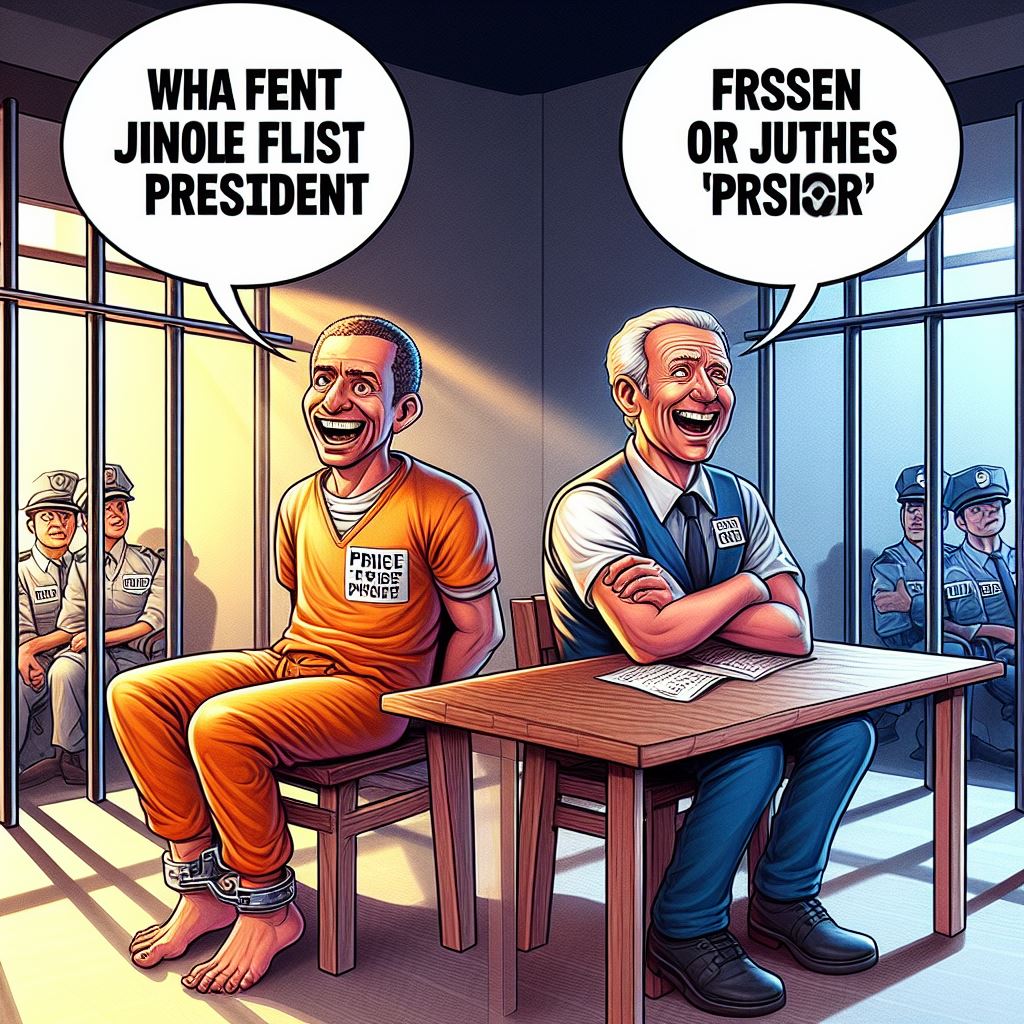 'Un président en prison pour mauvaise gestion, un prisonnier en prison pour avoir critiqué le président... On dirait une blague, mais c'est malheureusement la triste réalité de notre pays. #PolitiqueDéfaillante #BlagueTriste #ChangementNécessaire'