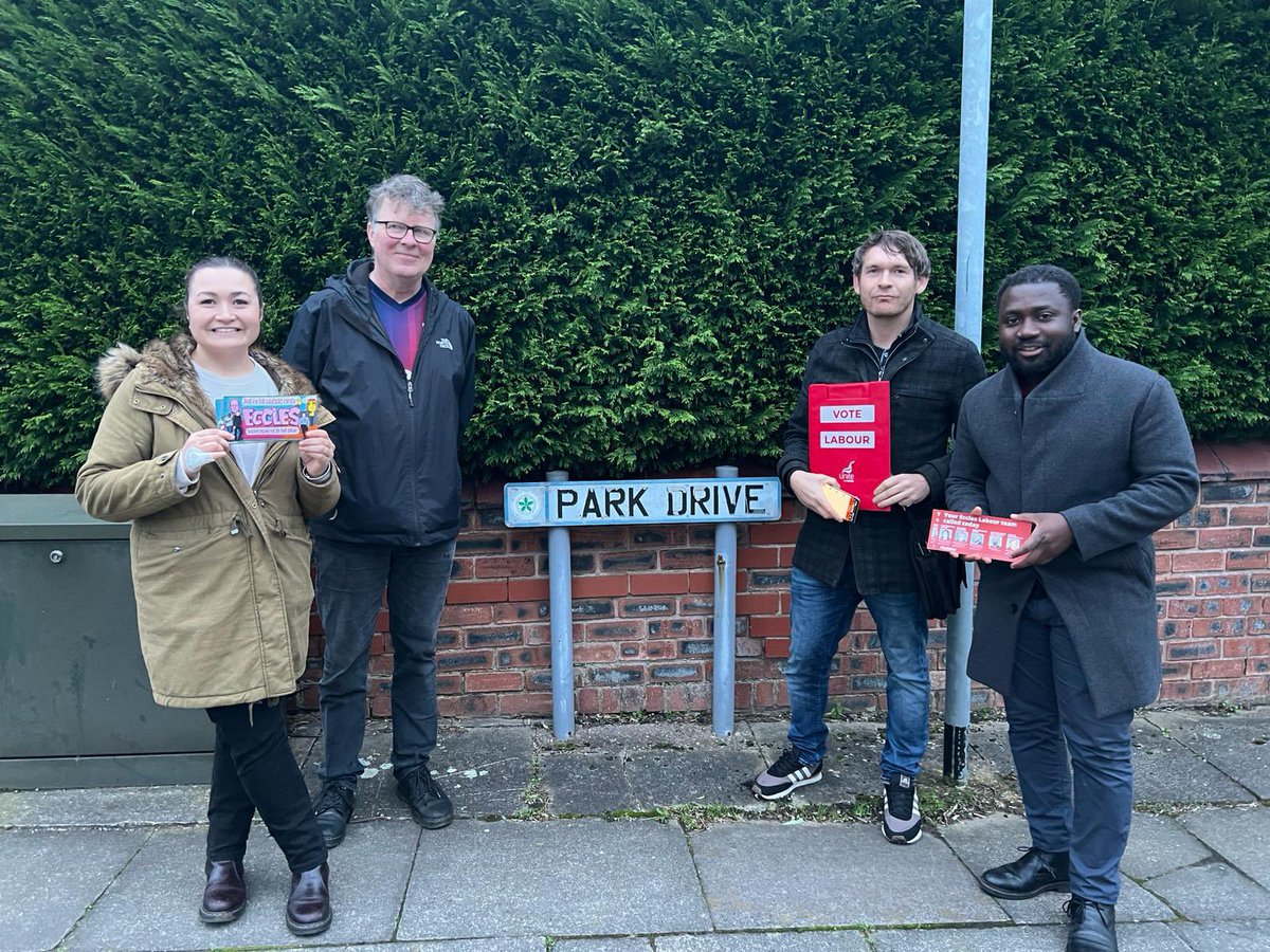 Team Eccles - great at knocking on doors, delivering for our residents… and looking like we’re on really bad album covers. #3VotesForLabour