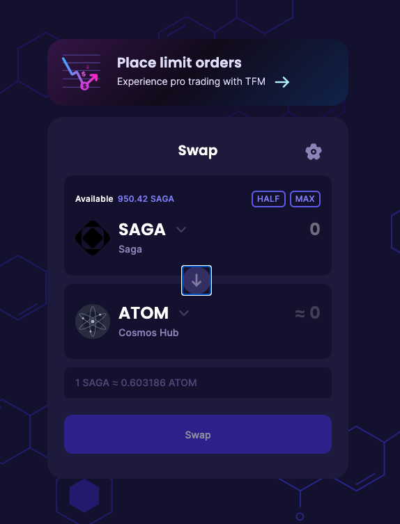 You can now swap other assets for $SAGA on <a href="/osmosis/"></a>! 🧪

Please note: it will show your balance as valued at $0, this is just coz they're integrating and will take some moments to show the correct dollar value.