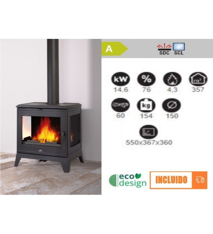 #Estufa de #leña Bronpi Bury 14 14.6 kw con cristal a 3 caras. buff.ly/3X3mbWx